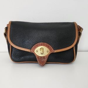VINTAGE Dooney and Bourke All Weather Black Leather Cavalry Saddle Crossbody Bag